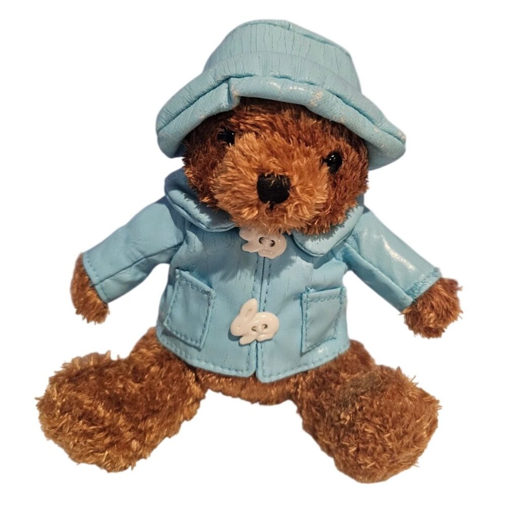 Galerie 5" Plush Teddy Bear Blue Raincoat Rabbit buttons Stuffed Animal Easter